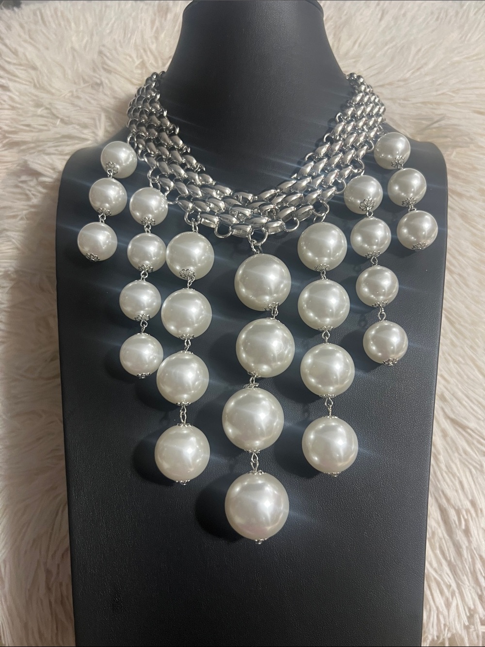 Statement Faux Pearl Multi-Strand Necklace - White